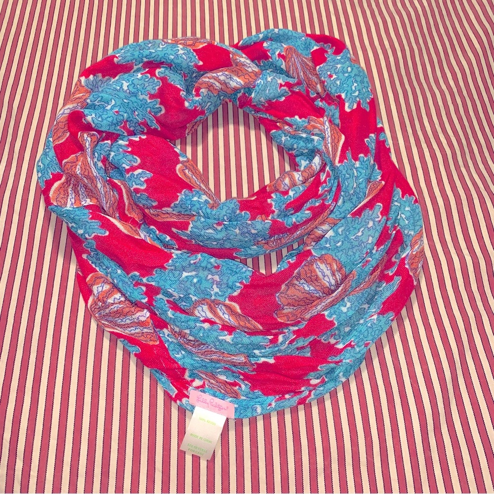 LILLY PULITZER pink and blue coral reef print infinity loop scarf